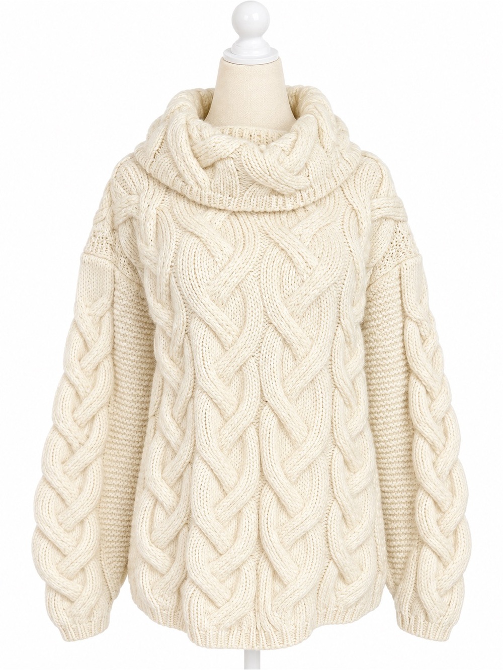 Cable Knit Cowl Neck Sweater - Cream